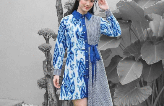 Batik Trusmi Batik Tulis Premium – Dress Mega Mendung Kalinda Biru MYD