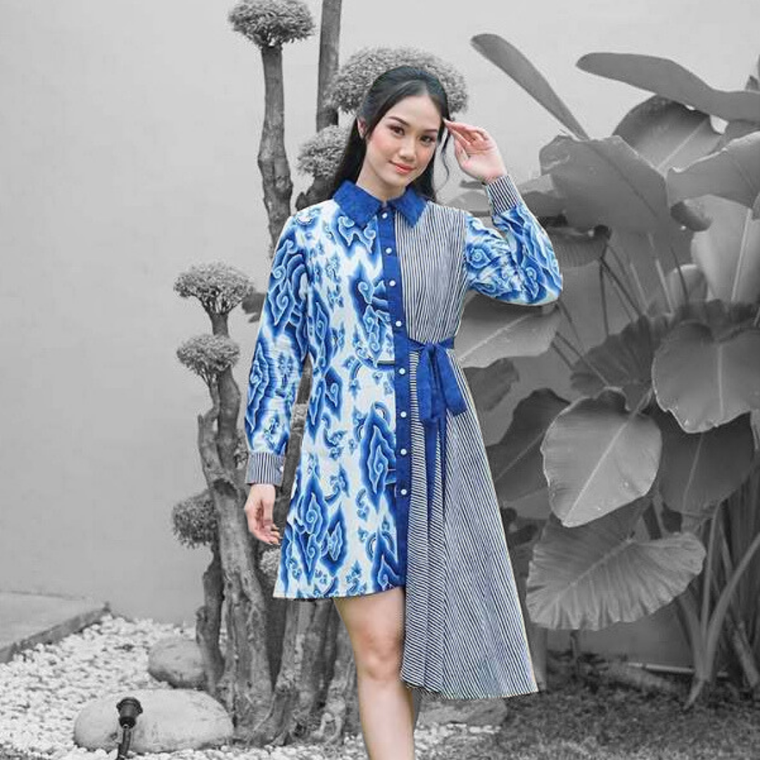 Batik Trusmi Batik Tulis Premium – Dress Mega Mendung Kalinda Biru MYD