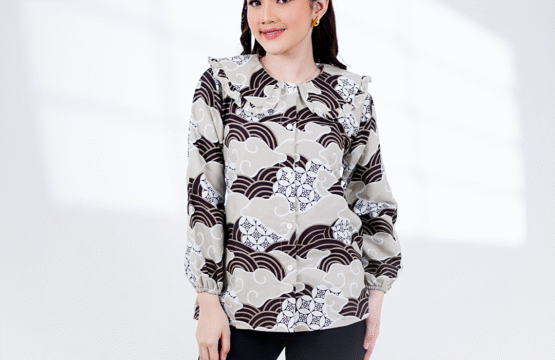 Batik Trusmi Motif Mega Mendung - Blouse Kawung Cokelat MOP
