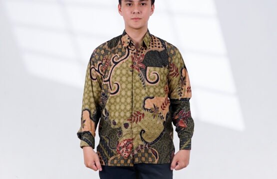 Batik Trusmi Kemeja Kombinasi Motif Lumut Hijau BUL