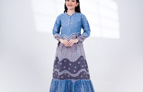 Batik Trusmi Dress Gamis Batik Motif SWD Biru MOP