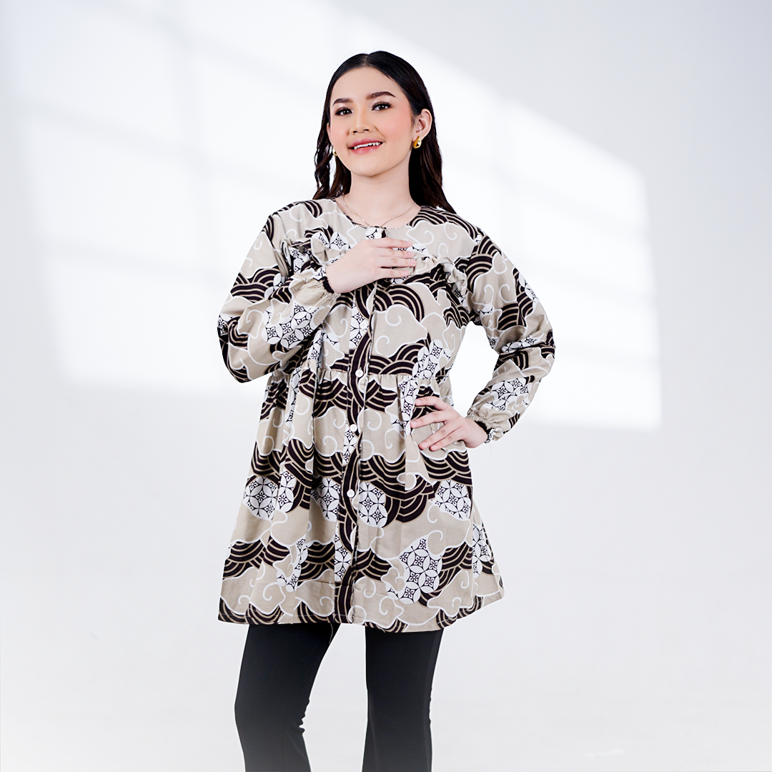 Batik Trusmi Motif Mega Mendung – Tunik Kawung Cokelat MOP