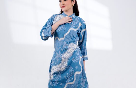 Batik Trusmi Tunik Batik Daun Biru BUL