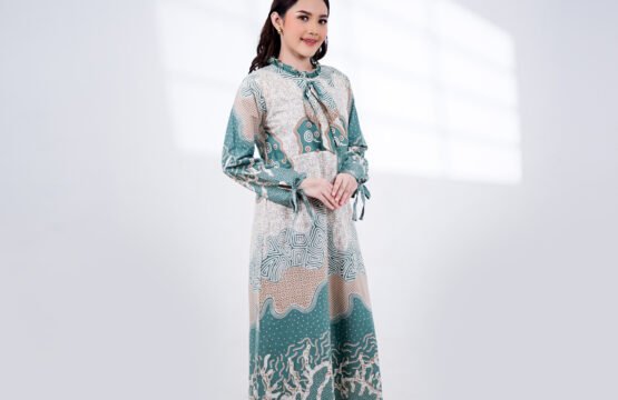 Batik Trusmi Dress Gamis Batik Motif Bahama Hijau