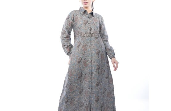Batik Trusmi Gamis Bangau Abu Elegan Modern