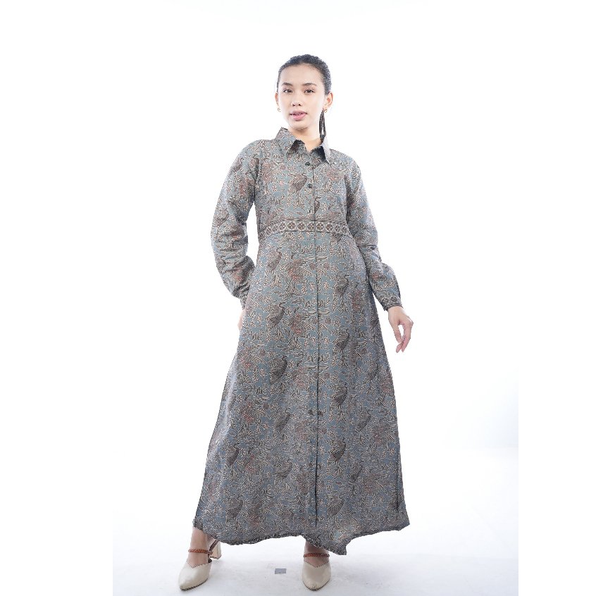 Batik Trusmi Gamis Bangau Abu Elegan Modern