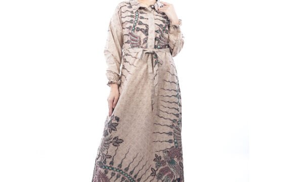 Batik Trusmi Gamis Kombinasi Sora Coklat