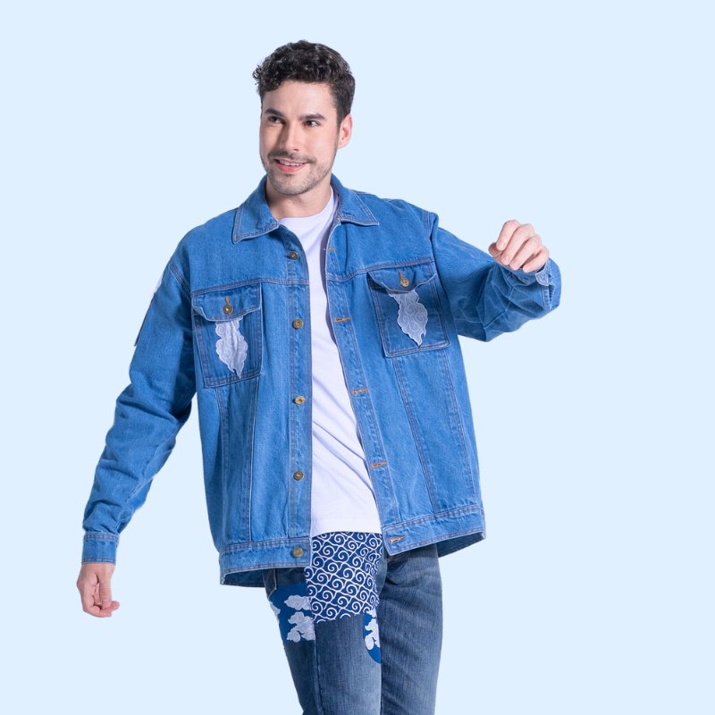 Batik Trusmi Mega Mendung Denim Life Series Jaket Kombinasi - Gambar 4