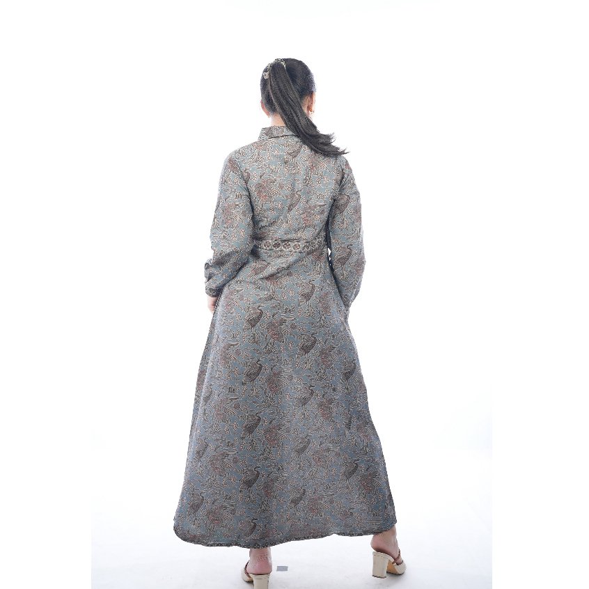 Batik Trusmi Gamis Bangau Abu Elegan Modern - Gambar 3