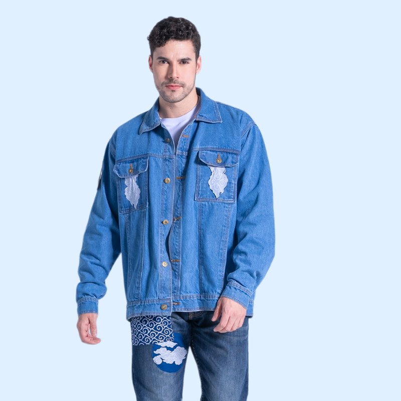 Batik Trusmi Mega Mendung Denim Life Series Jaket Kombinasi - Gambar 6
