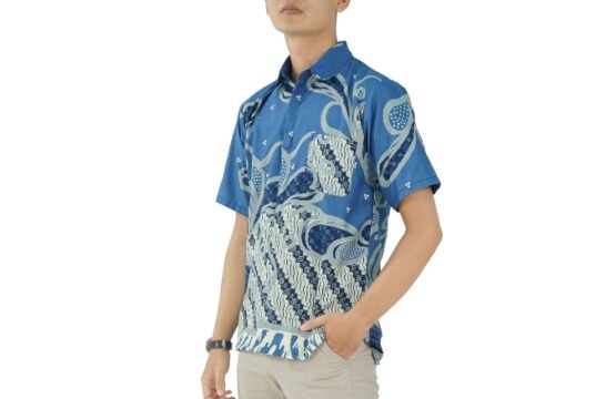 Batik Trusmi Hem Batik Liris ULR Biru BUL