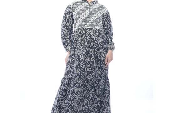 Batik Trusmi Dress Motif Mega Mendung - Gamis Kombinasi Liris MM HP
