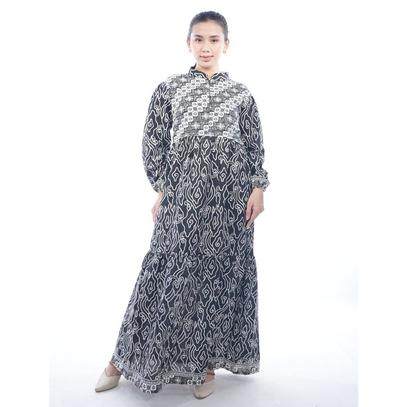 Batik Trusmi Dress Motif Mega Mendung - Gamis Kombinasi Liris MM HP