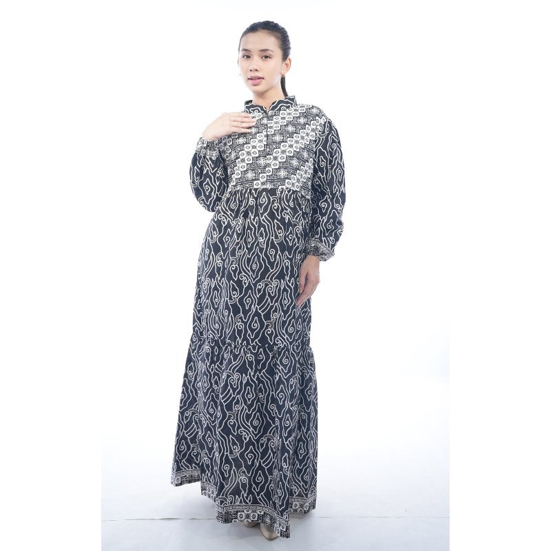 Batik Trusmi Dress Motif Mega Mendung - Gamis Kombinasi Liris MM HP - Gambar 2