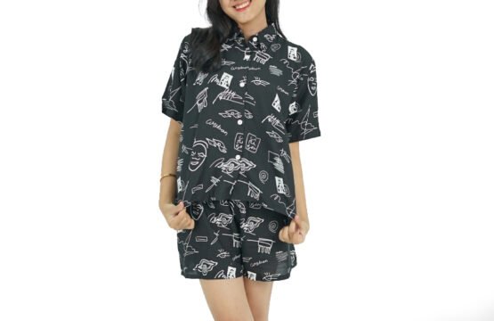 Batik Trusmi Setelan One Set -  Motif Topeng Mega Mendung Baju Tidur Kombinasi Enzy