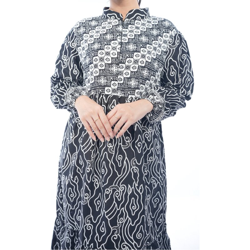 Batik Trusmi Dress Motif Mega Mendung - Gamis Kombinasi Liris MM HP - Gambar 5