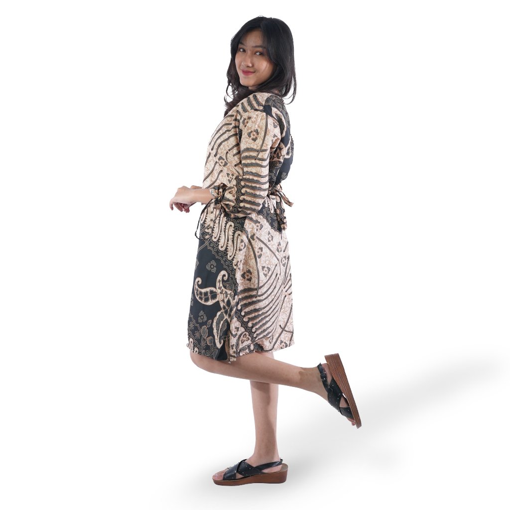 Batik Trusmi Tunik Dress Batik Kombinasi Kaliwungu Cokelat BUL - Gambar 2