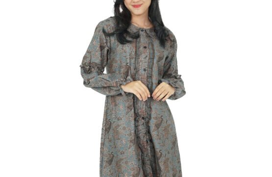 Batik Trusmi Tunik Dress Batik Motif Bangau Abu