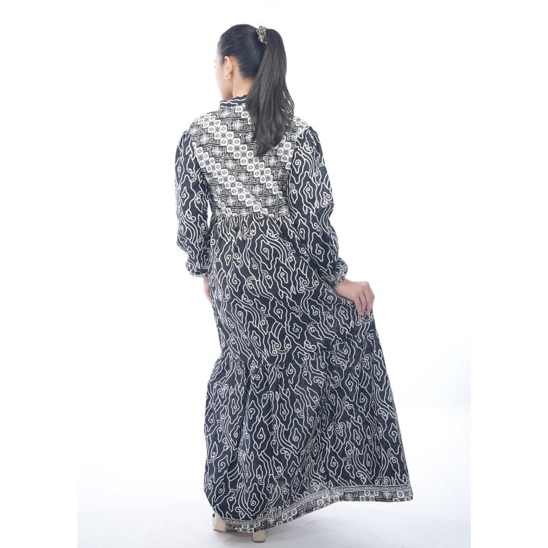 Batik Trusmi Dress Motif Mega Mendung - Gamis Kombinasi Liris MM HP - Gambar 4