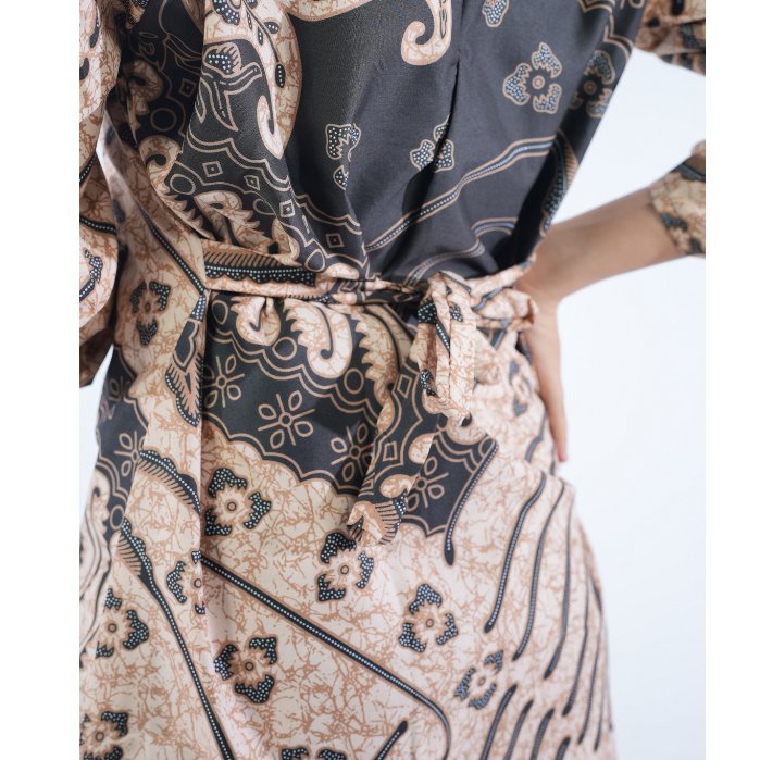 Batik Trusmi Tunik Dress Batik Kombinasi Kaliwungu Cokelat BUL - Gambar 5