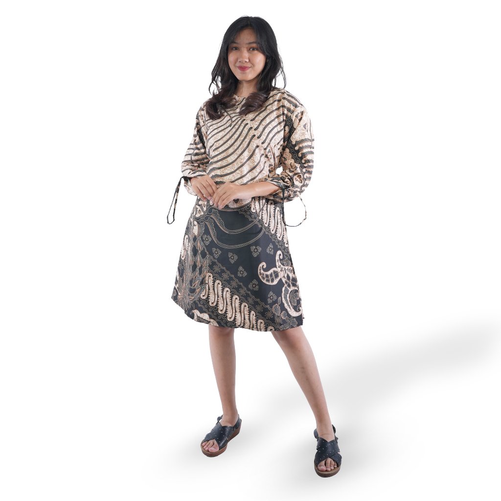Batik Trusmi Tunik Dress Batik Kombinasi Kaliwungu Cokelat BUL - Gambar 7