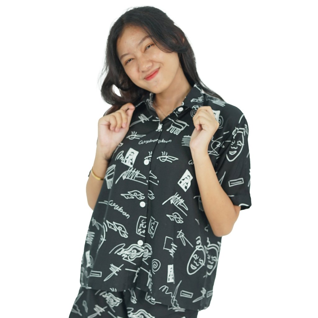 Batik Trusmi Setelan One Set - Motif Topeng Mega Mendung Baju Tidur Kombinasi Enzy - Gambar 6