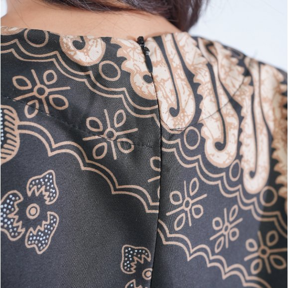 Batik Trusmi Tunik Dress Batik Kombinasi Kaliwungu Cokelat BUL - Gambar 6