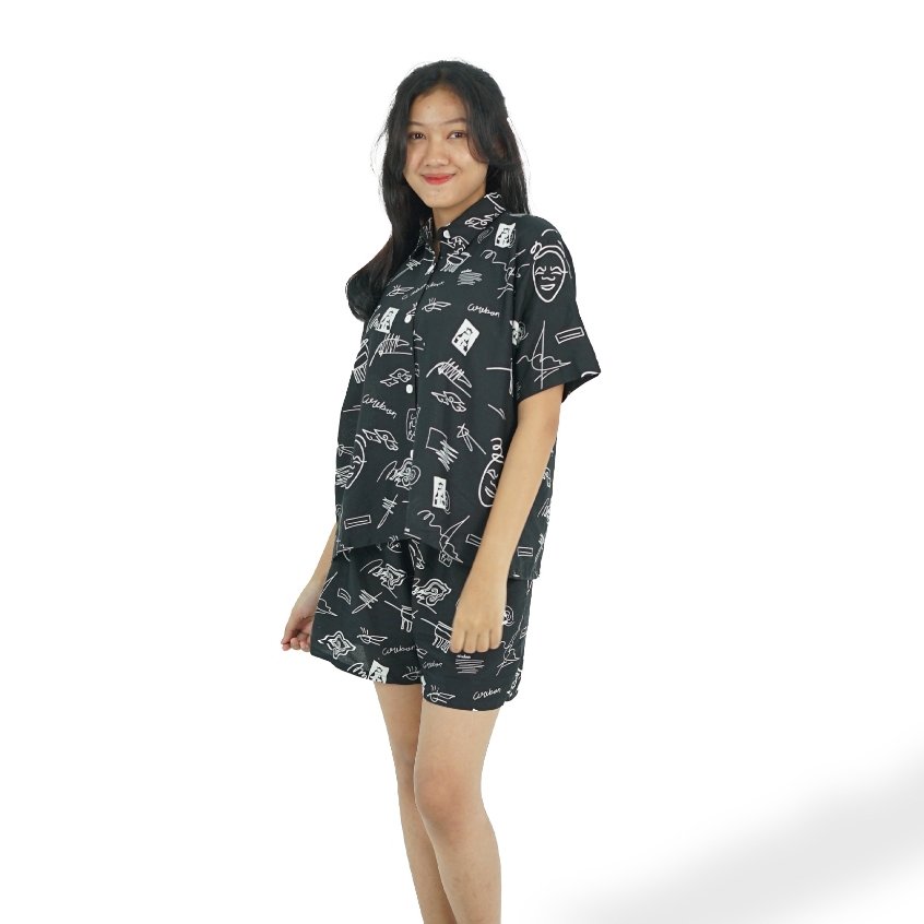 Batik Trusmi Setelan One Set - Motif Topeng Mega Mendung Baju Tidur Kombinasi Enzy - Gambar 4