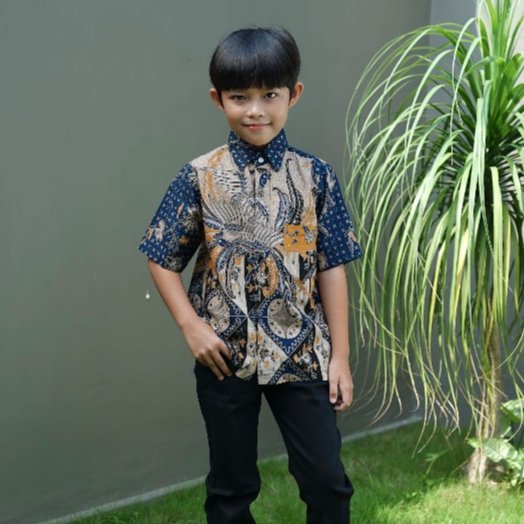 Batik Trusmi Hem Anak Laki-Laki Motif Burung Kombinasi Alisan