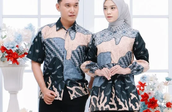 Batik Trusmi Set Couple Blouse & Hem Batik Motif Kombinasi Surai Abu