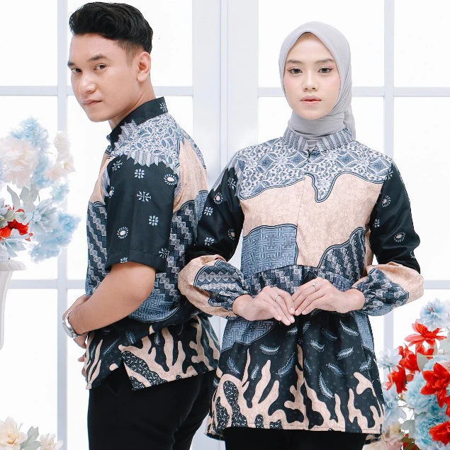 Batik Trusmi Set Couple Blouse & Hem Batik Motif Kombinasi Surai Abu - Gambar 2
