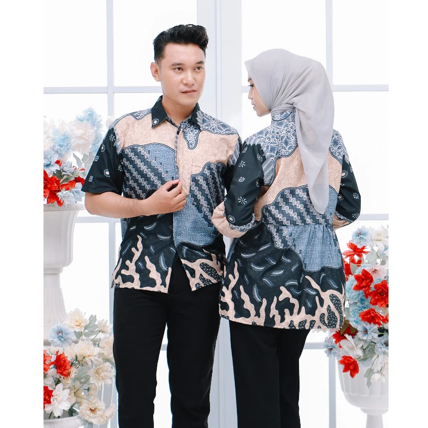 Batik Trusmi Set Couple Blouse & Hem Batik Motif Kombinasi Surai Abu - Gambar 3