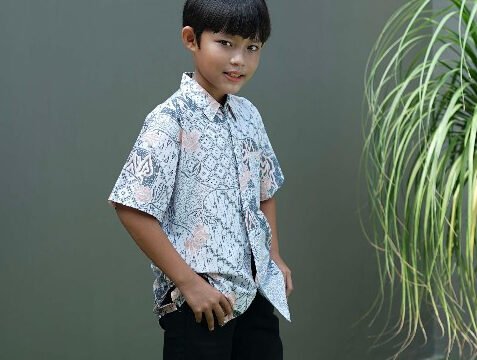 Batik Trusmi Atasan Hem Anak Motif Kombinasi Pastel BNA