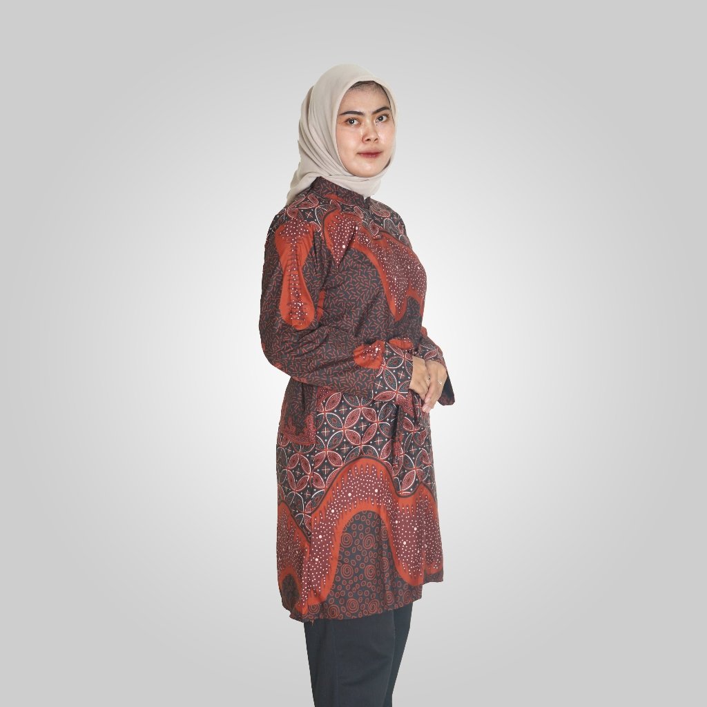 Batik Trusmi Tunik Batik - Kombinasi Kawong Coklat BUL - Gambar 4