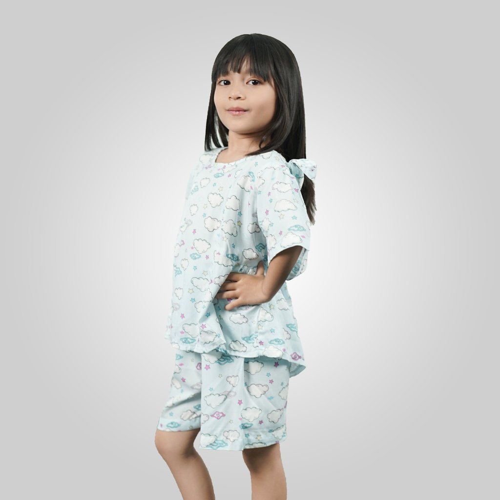 Batik Trusmi One Set Anak Mega Mendung Elea Biru MEI - Gambar 4