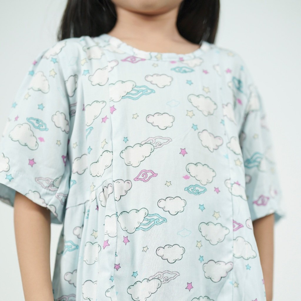 Batik Trusmi One Set Anak Mega Mendung Elea Biru MEI - Gambar 5