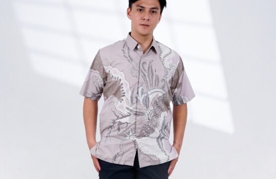 Batik Trusmi Hem Reguler Bahan Dobby 22647A Abu MUN