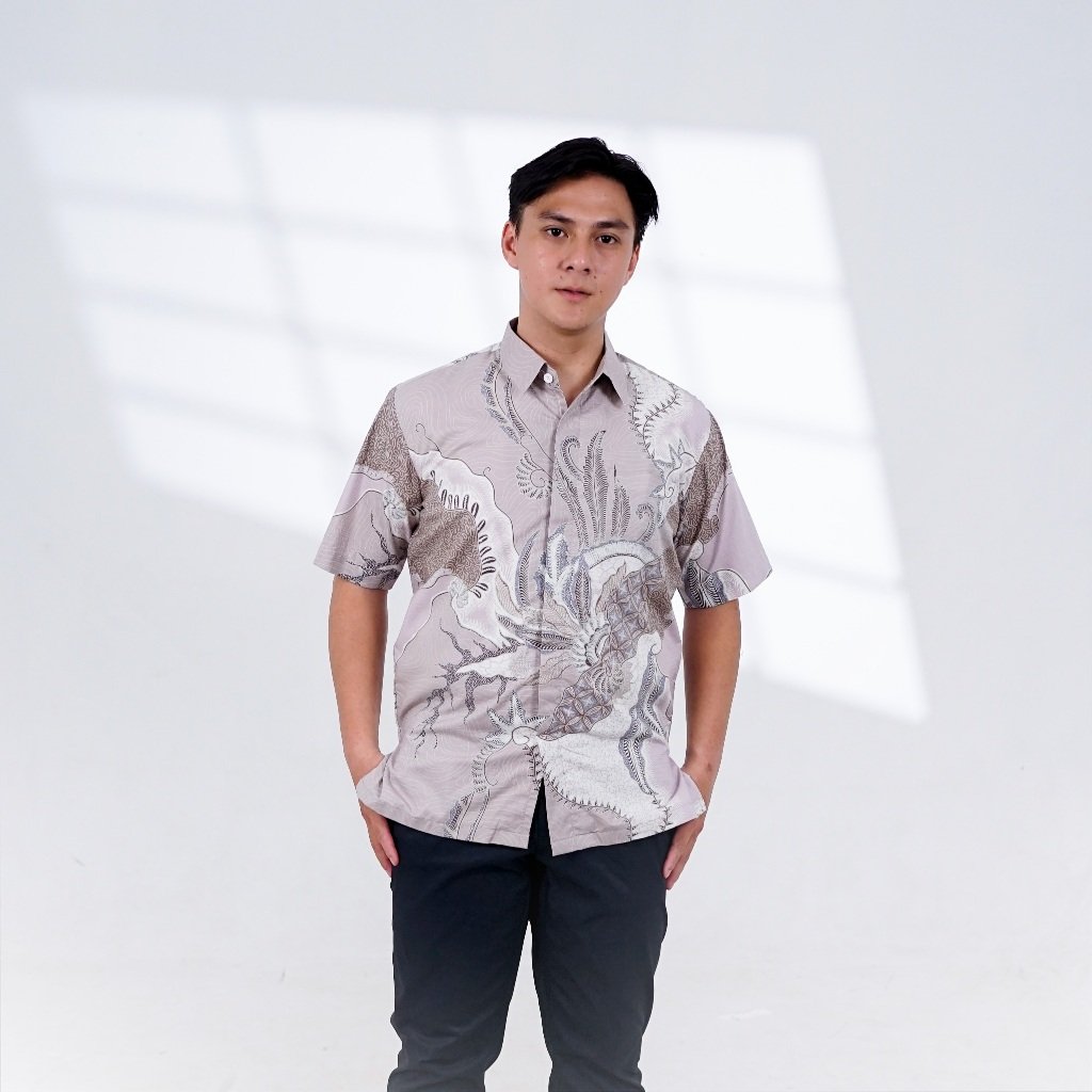 Batik Trusmi Hem Reguler Bahan Dobby 22647A Abu MUN