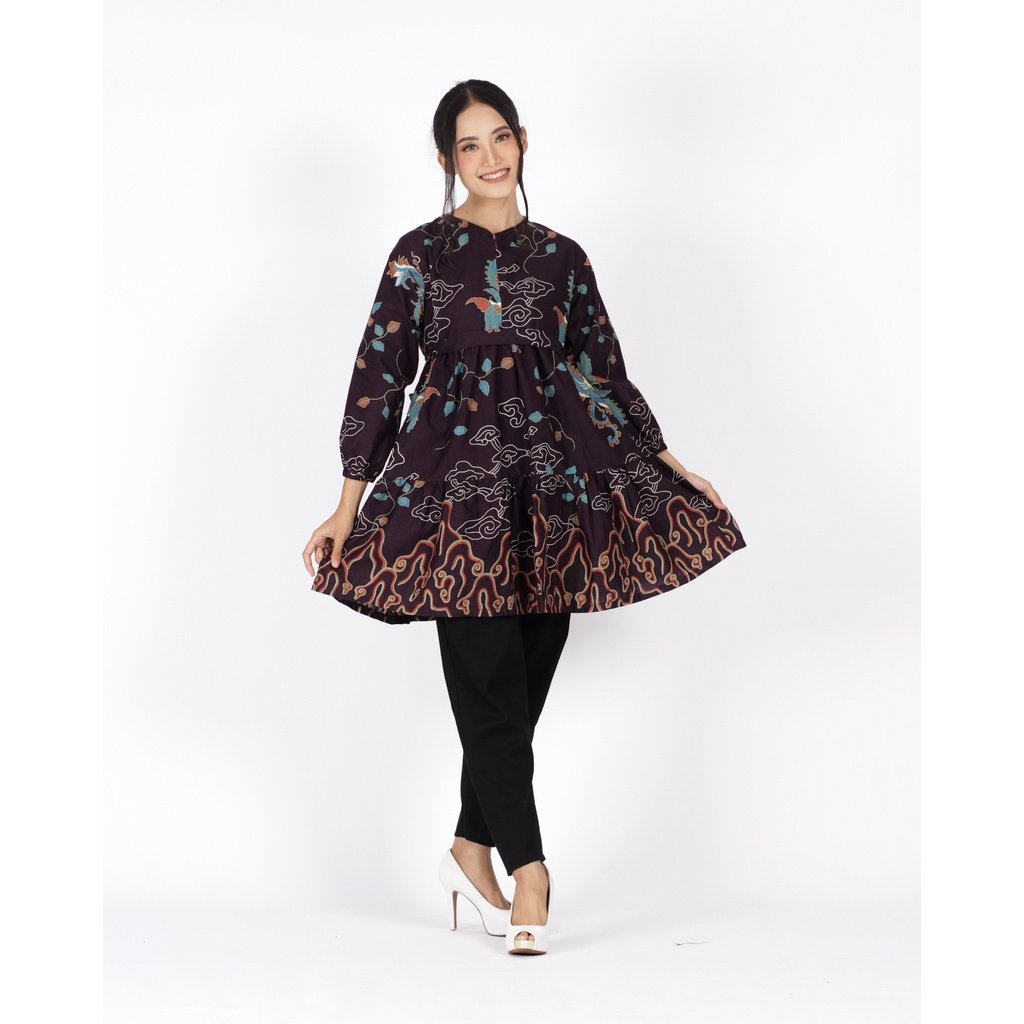 Batik Trusmi Tunik Motif Mega Mendung Batik Gunungan Kombinasi Ungu - Gambar 2
