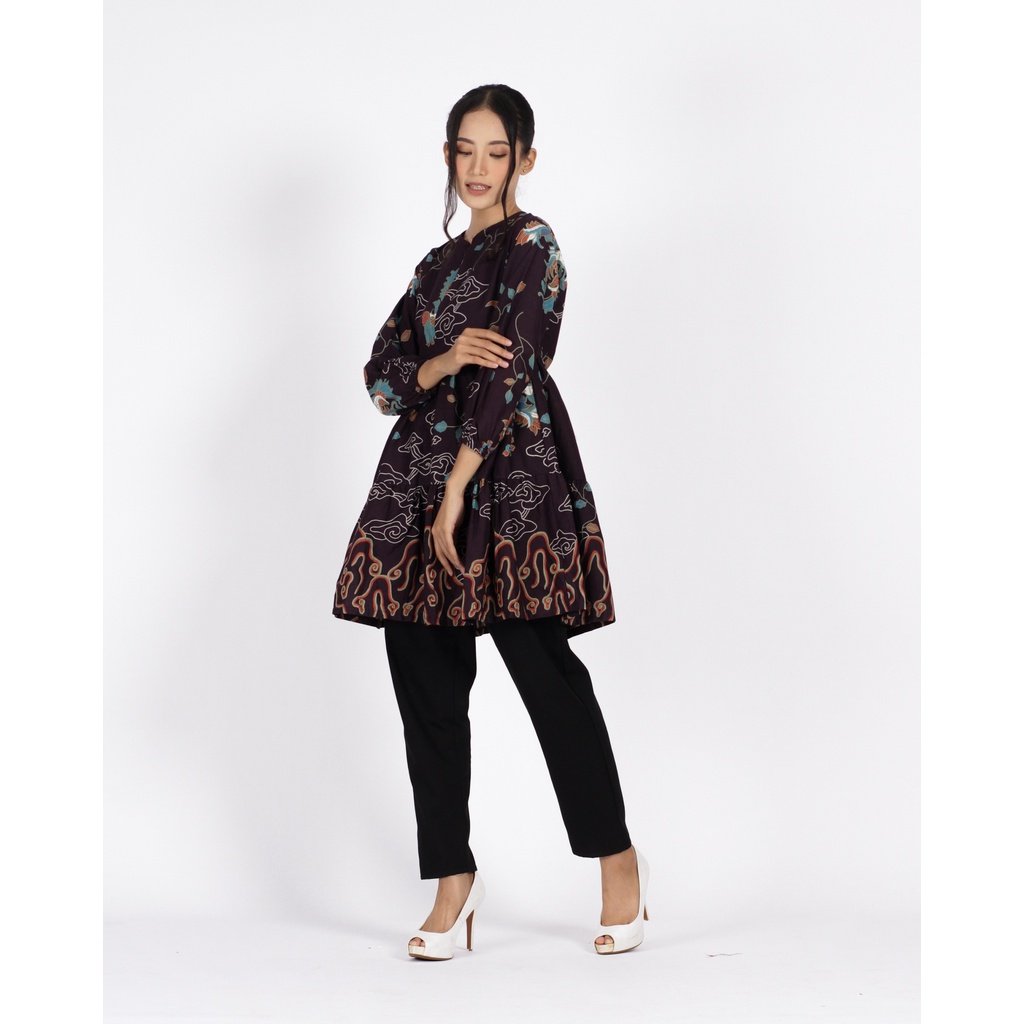 Batik Trusmi Tunik Motif Mega Mendung Batik Gunungan Kombinasi Ungu - Gambar 4