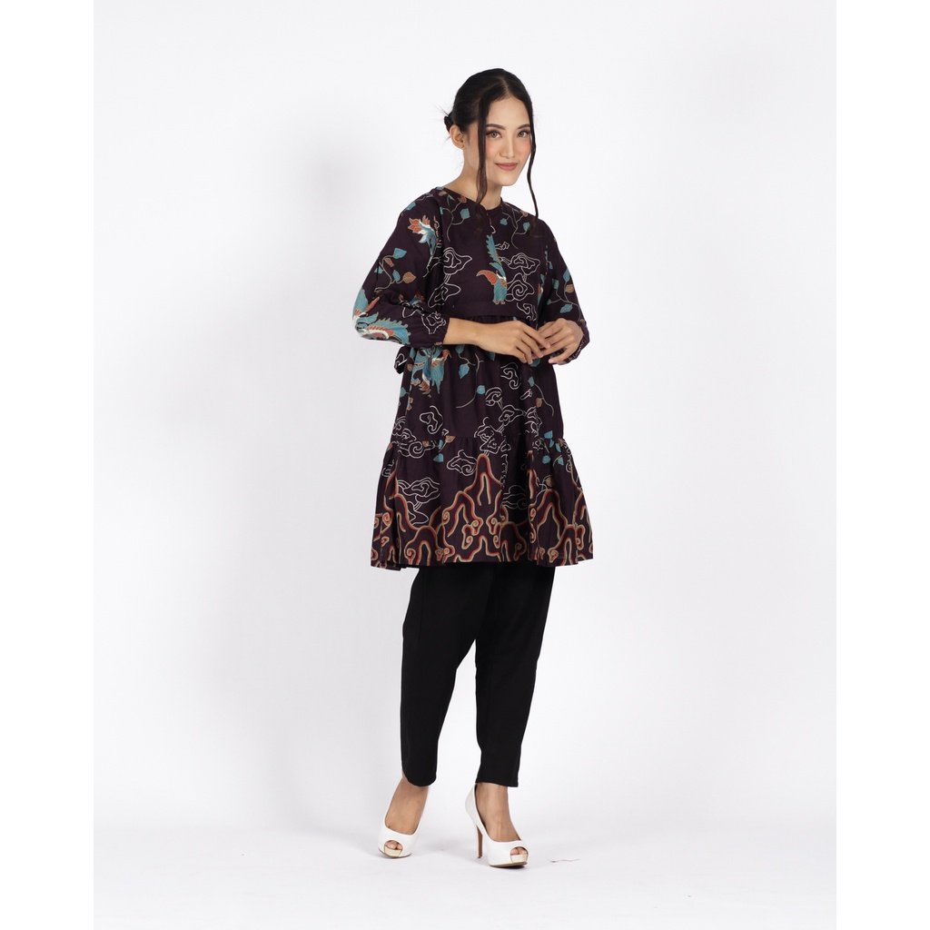 Batik Trusmi Tunik Motif Mega Mendung Batik Gunungan Kombinasi Ungu - Gambar 3