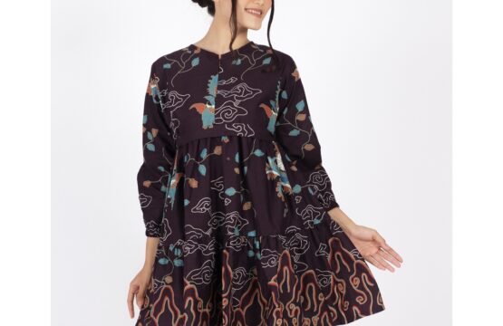 Batik Trusmi Tunik Motif Mega Mendung Batik Gunungan Kombinasi Ungu