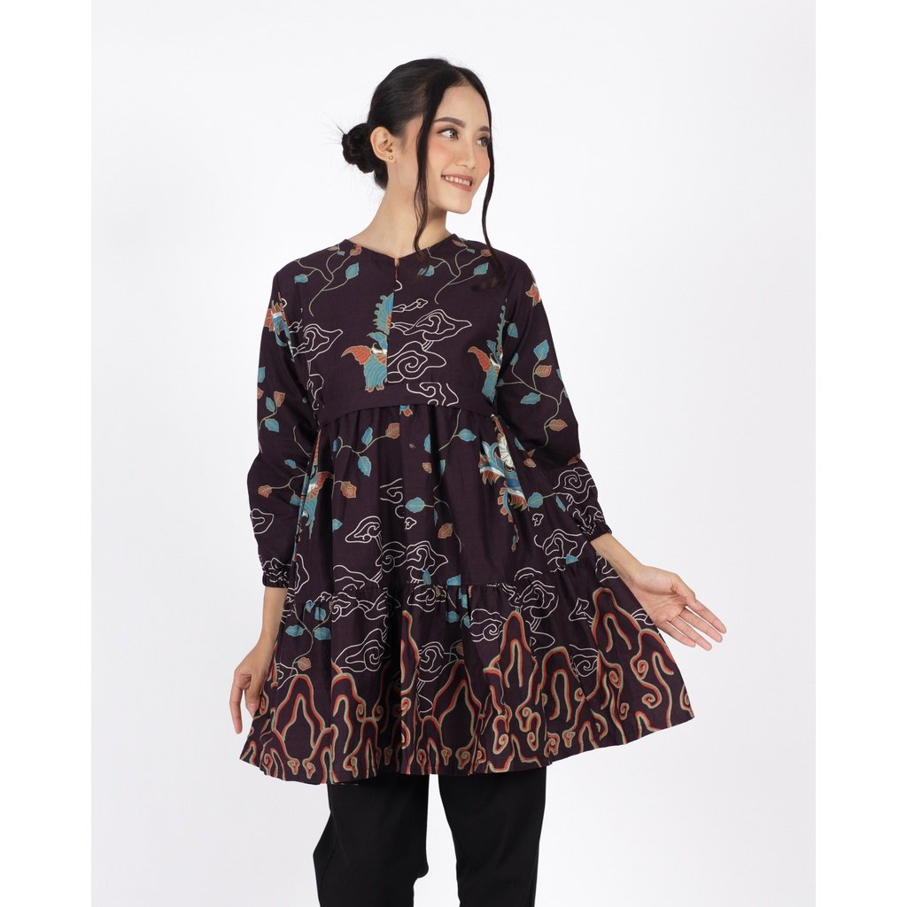 Batik Trusmi Tunik Motif Mega Mendung Batik Gunungan Kombinasi Ungu
