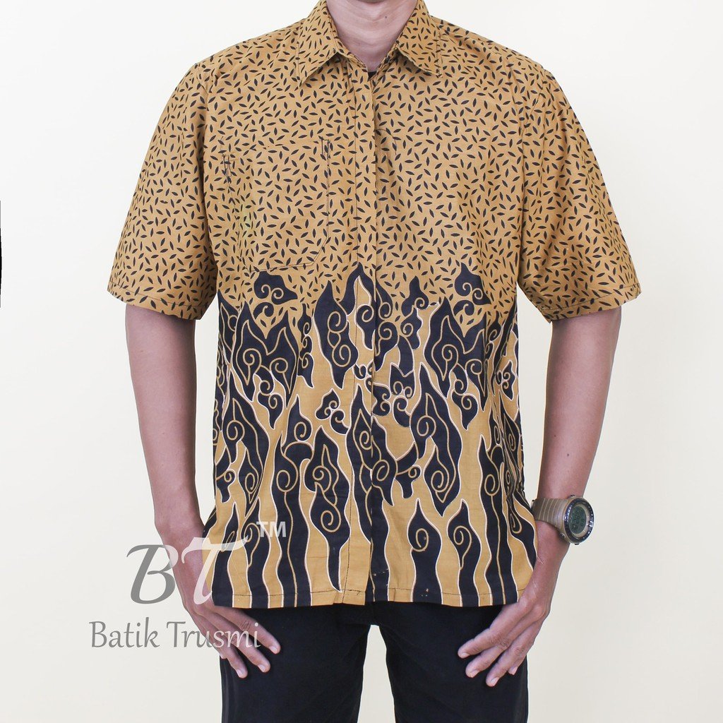 Batik Trusmi Hem Motif Mega Mendung Pria Beras Tumpah - Gambar 6