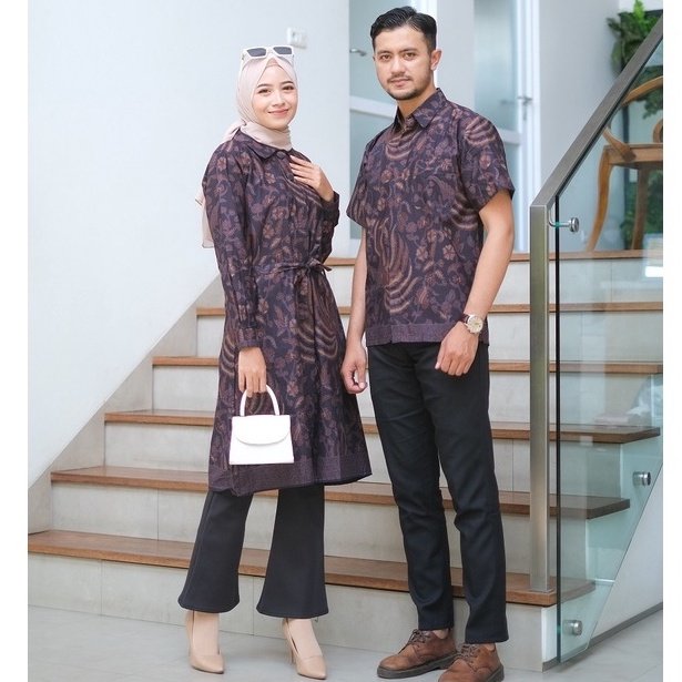 Batik Trusmi Set Couple Hem & Tunik Balian Encim Kombinasi Burung CKT