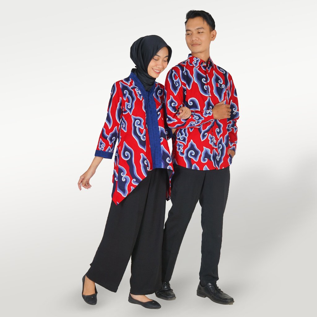 Batik Trusmi Set Couple Blouse & Kemeja - Batik Mega Mendung Merah Premium - Gambar 7