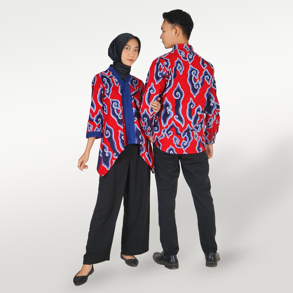 Batik Trusmi Set Couple Blouse & Kemeja - Batik Mega Mendung Merah Premium - Gambar 9