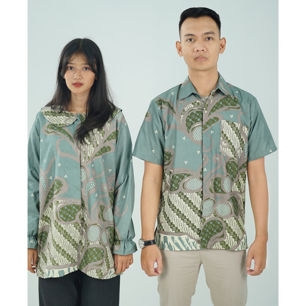 Batik Trusmi Set Couple Blouse Batik & Kemeja Batik Laveya Hijau BUL - Gambar 7