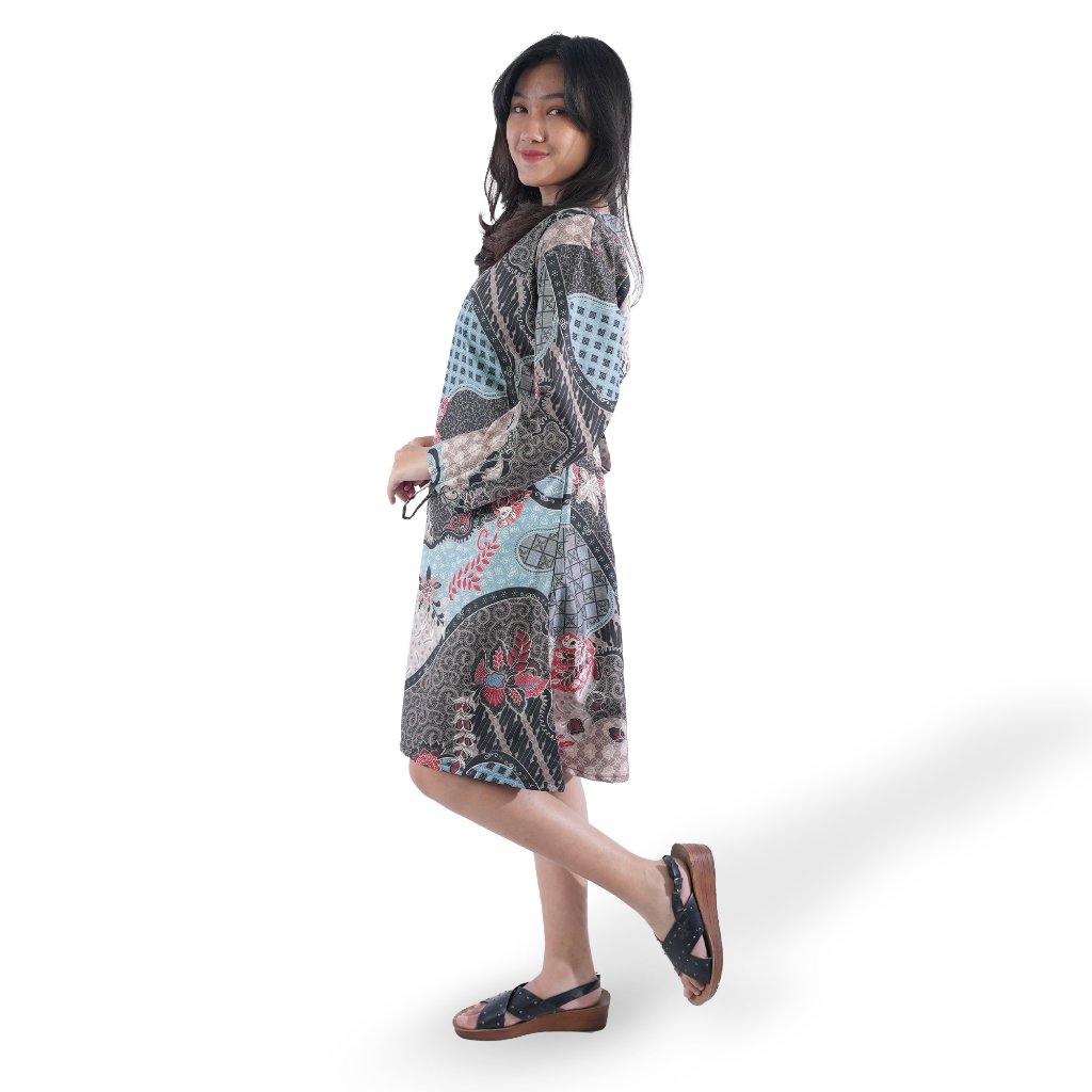 Batik Trusmi Tunik Batik - Kombinasi Lengan Serut Andini Biru BUL - Gambar 2