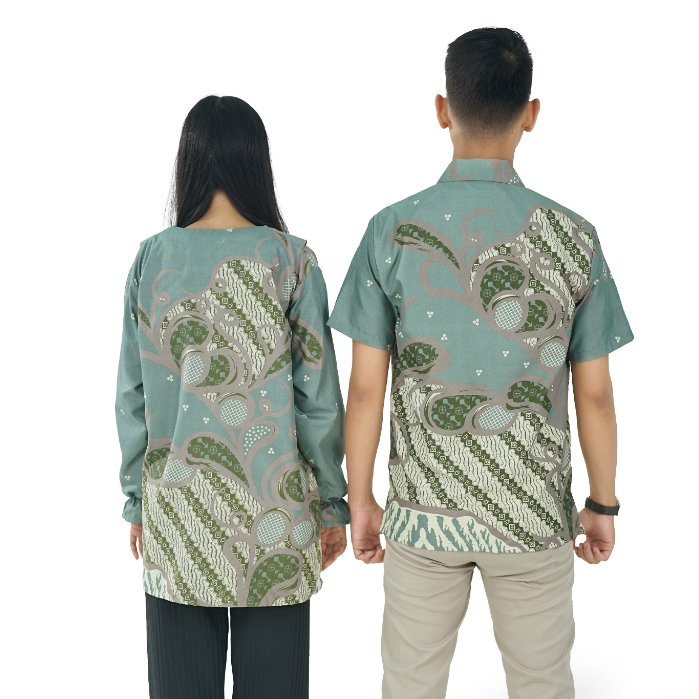 Batik Trusmi Set Couple Blouse Batik & Kemeja Batik Laveya Hijau BUL - Gambar 3